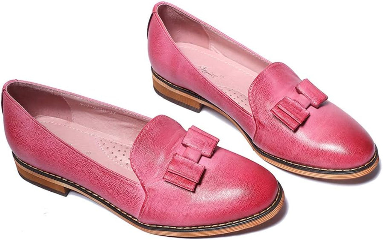 Women'S Leather Bow Penny Loafer Business Casual Slip on Flat Office Work Shoes for Ladies