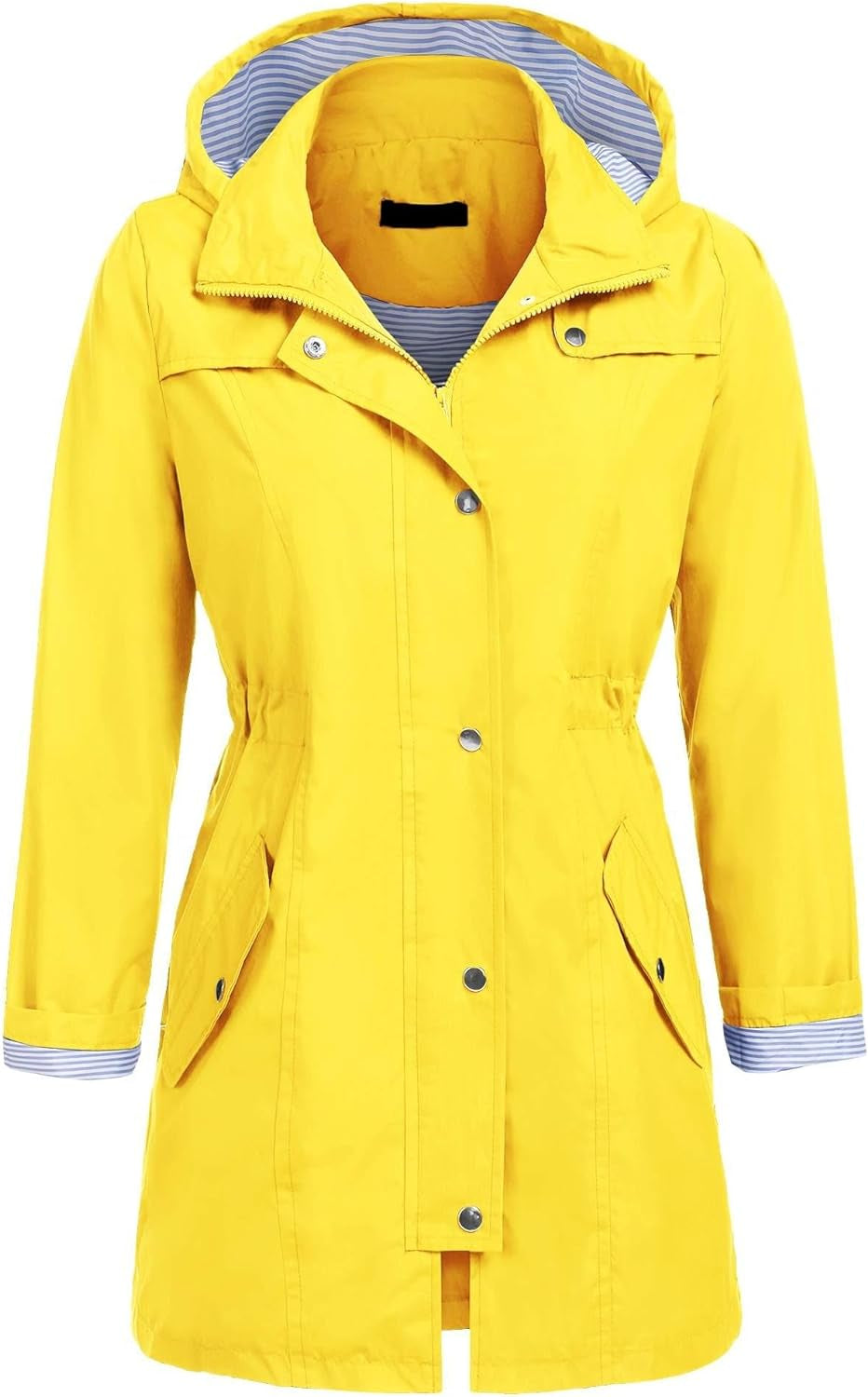 Raincoat Waterproof Lightweight Rain Jacket Active Outdoor Hooded Windbreaker for Women (Yellow, S)