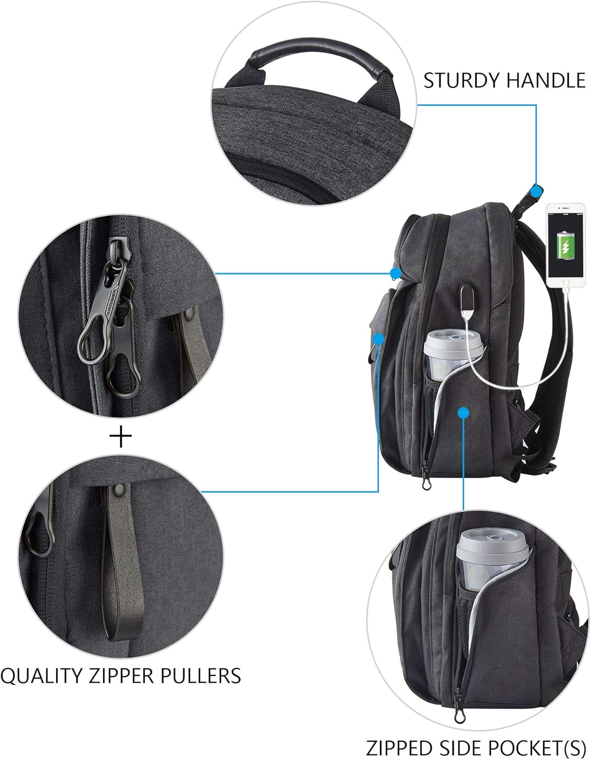 Travel Laptop Backpack Stylish 15.6 Inch Computer Backpack with Hard Shell Saferoom Water-Repellent Sturdy Daypack with RFID Pockets for Work/Business/College/Men/Women-Charcoal Black