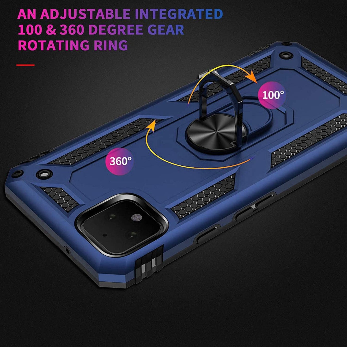 Case Compatible for Google Pixel 4 Case, Dual Layer Shockproof Protective Phone Case with Rotation Ring Kickstand for Google Pixel 4 Navy Blue