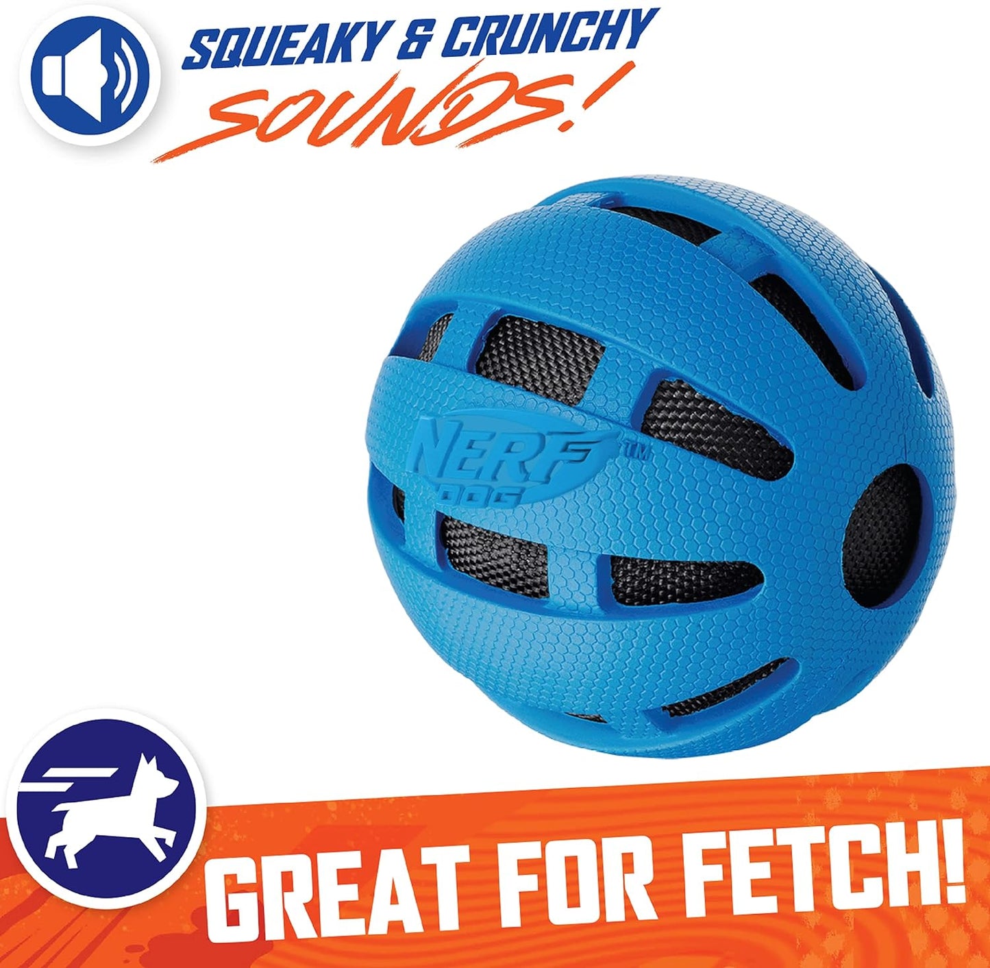 Crunch and Squeak Rubber Ball Dog Toy, Single, Medium/Large, Blue