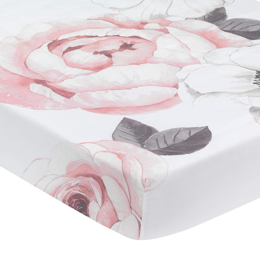 Floral Garden Pink/White Watercolor Cotton Baby Fitted Crib Sheet