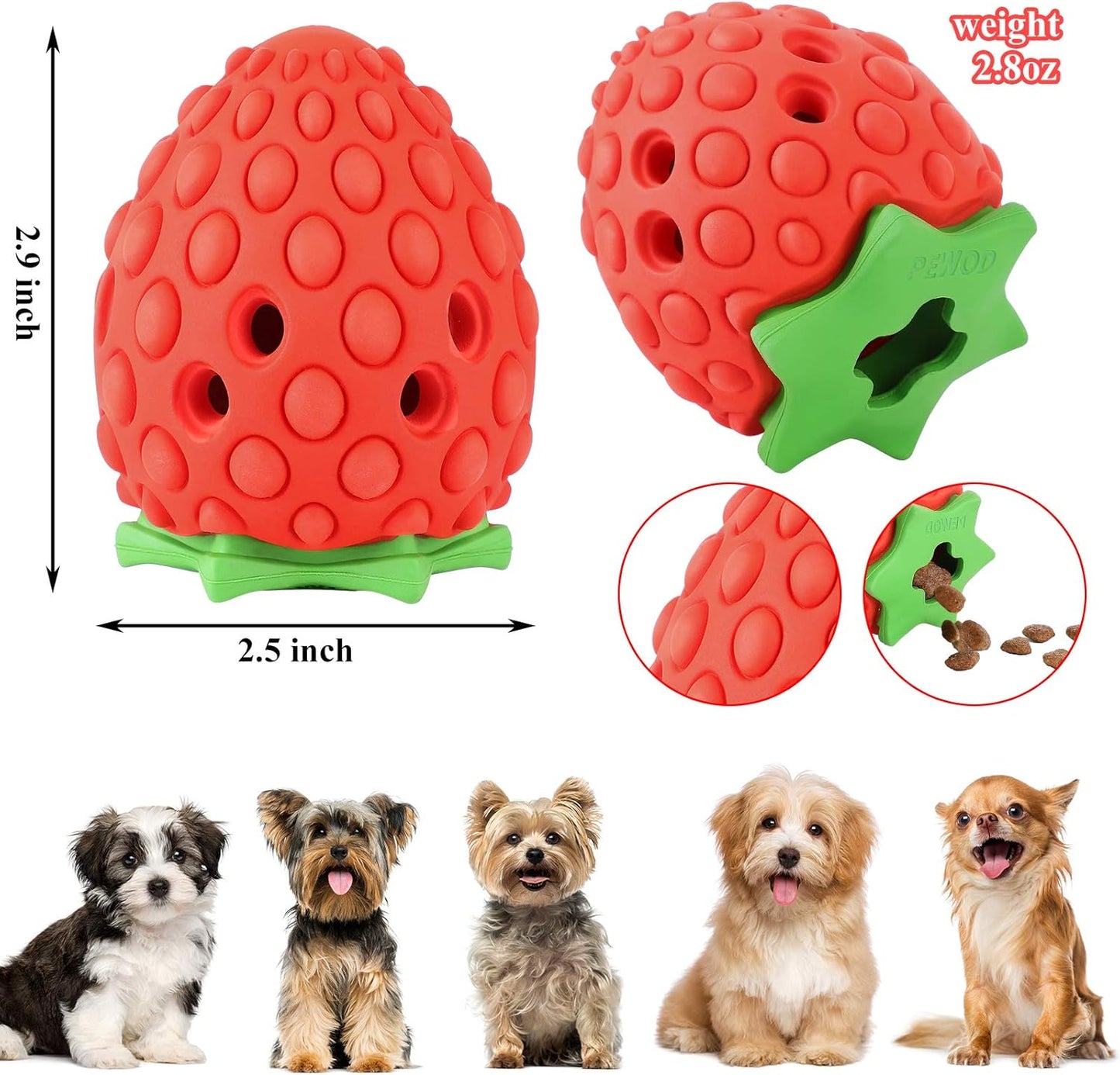 Strawberry Dog Chew Toys for Baby Chewers | Dog Teething Toy | Treat Dispensing Dog Toys | Indestructible Tough Durable Puppy Toy for Small Dogs