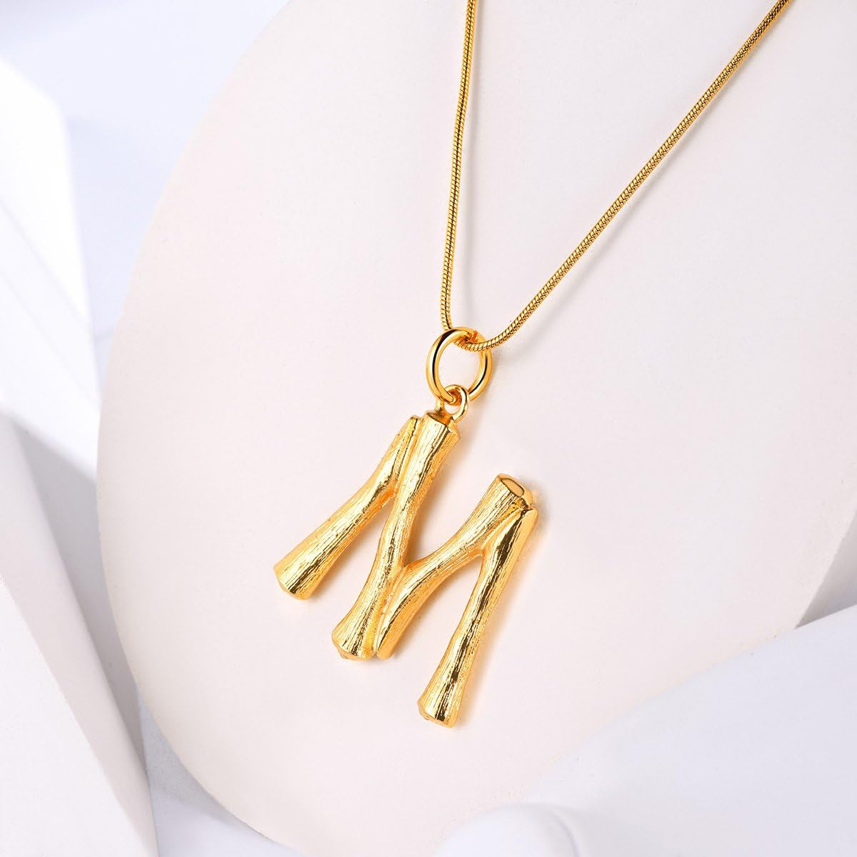 Statement Bamboo Necklace, 18K Gold Plated Initial Name Pendant Necklace for Women - Big Bamboo Letter Charm Necklace(With Gift Box)