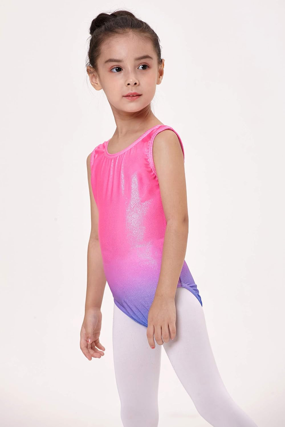 Girls Gymnastics Leotard Sparkly Kids One-Piece Wave Encrusted Diamante Colorful Purple Athletic Unitard 2-11 Years