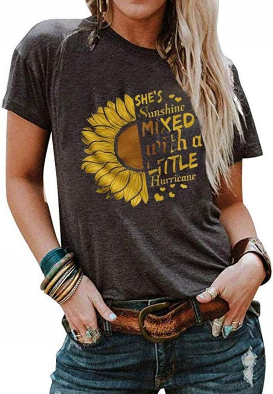 Women'S Cute Sunflower Graphic T Shirts Letter Print Short Sleeve O Neck Summer Casual Cotton Tees Tops