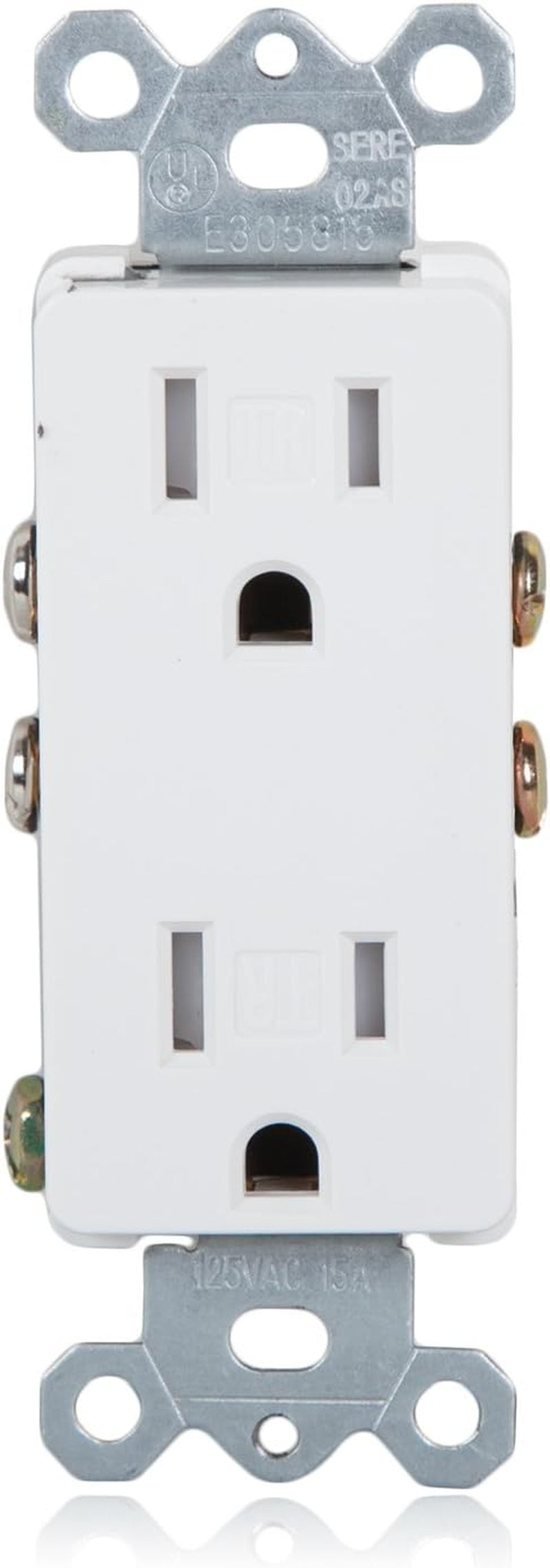 Tamper Resistant Duplex Receptacle - Standard Decorative Electrical Wall Outlet 15A, Contractor Pack, Wall Plates Included - White - 10 Pack