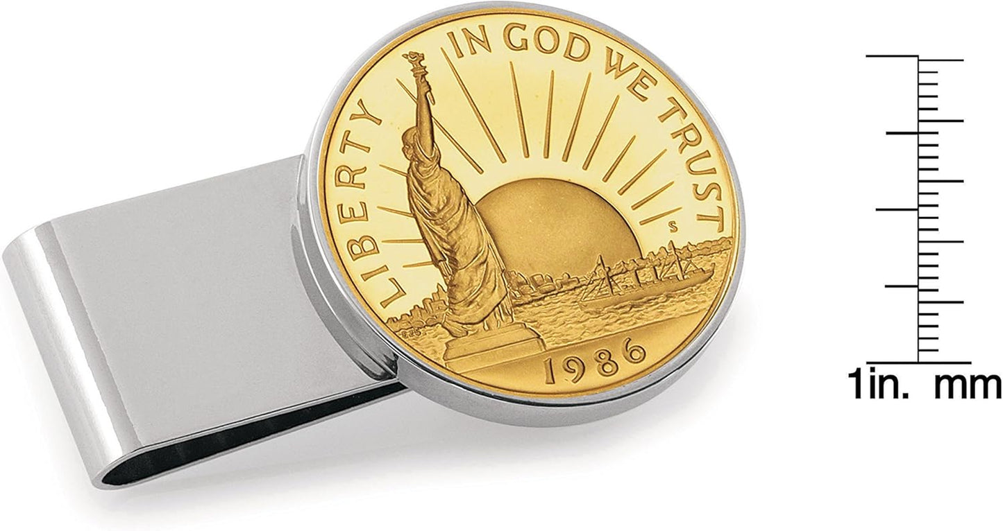 Gold-Layered Statue of Liberty Commemorative Half Dollar Stainless Steel Coin Money Clip