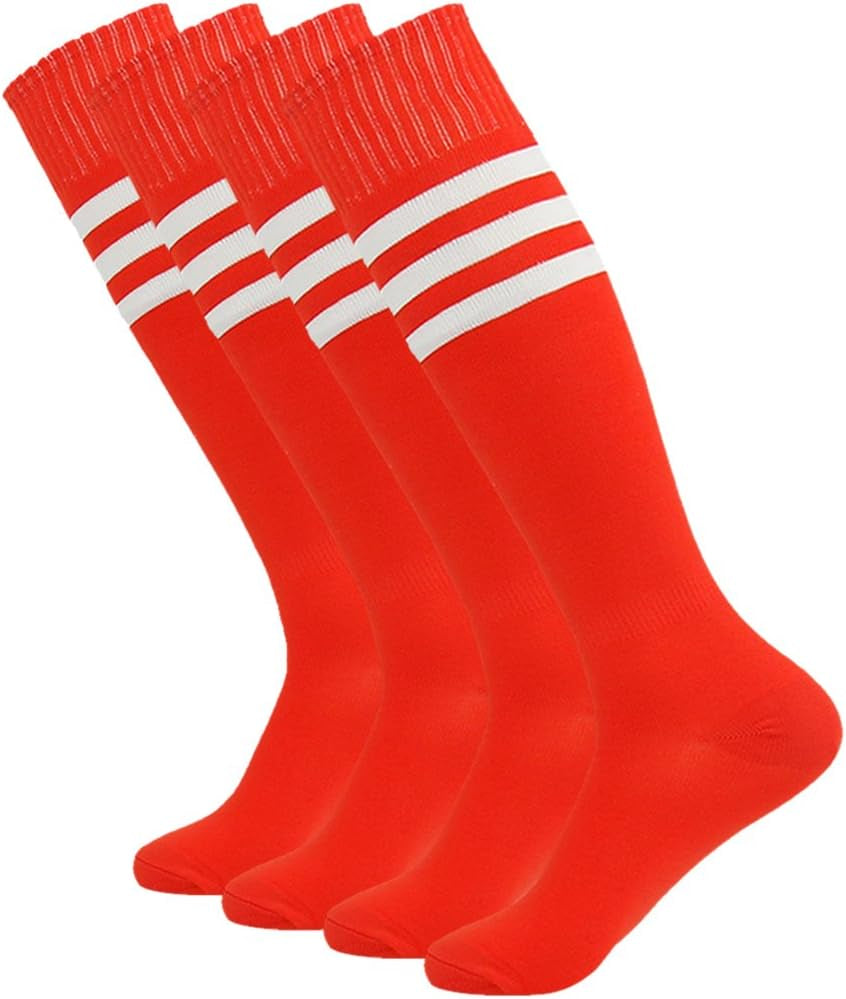 Soccer Tube Socks, Unisex Football Knee High Socks with Stripes