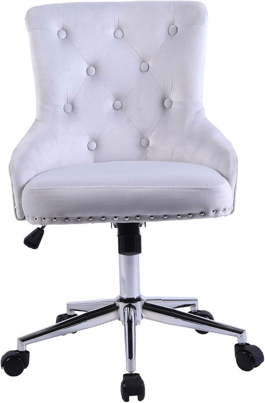 Office Desk Chairs Fabric Velvet Swivel Chair Soft Seat Computer Task Chair Reading Chair for Living Room Bedroom, Light Grey