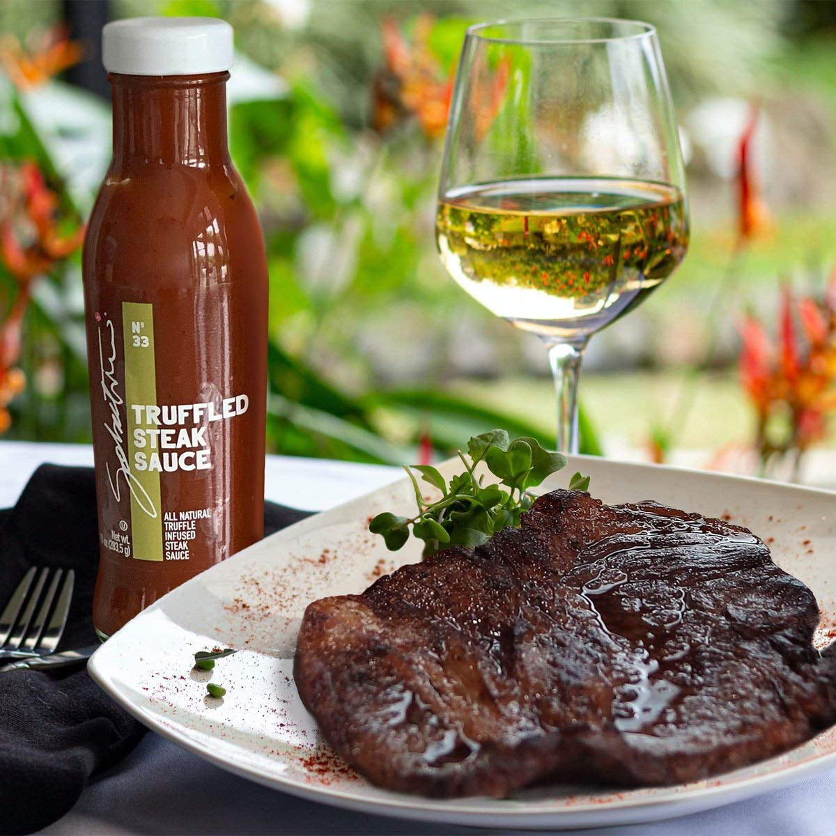 Truffle Steak Sauce, All Natural Gourmet Steak Sauce ,Infused with Black Truffles, Kosher, Vegan, Vegetarian, BBQ, Barbecue Sauce, 10 Ounce