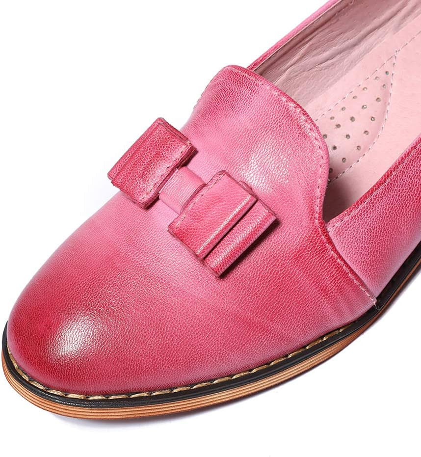 Women'S Leather Bow Penny Loafer Business Casual Slip on Flat Office Work Shoes for Ladies