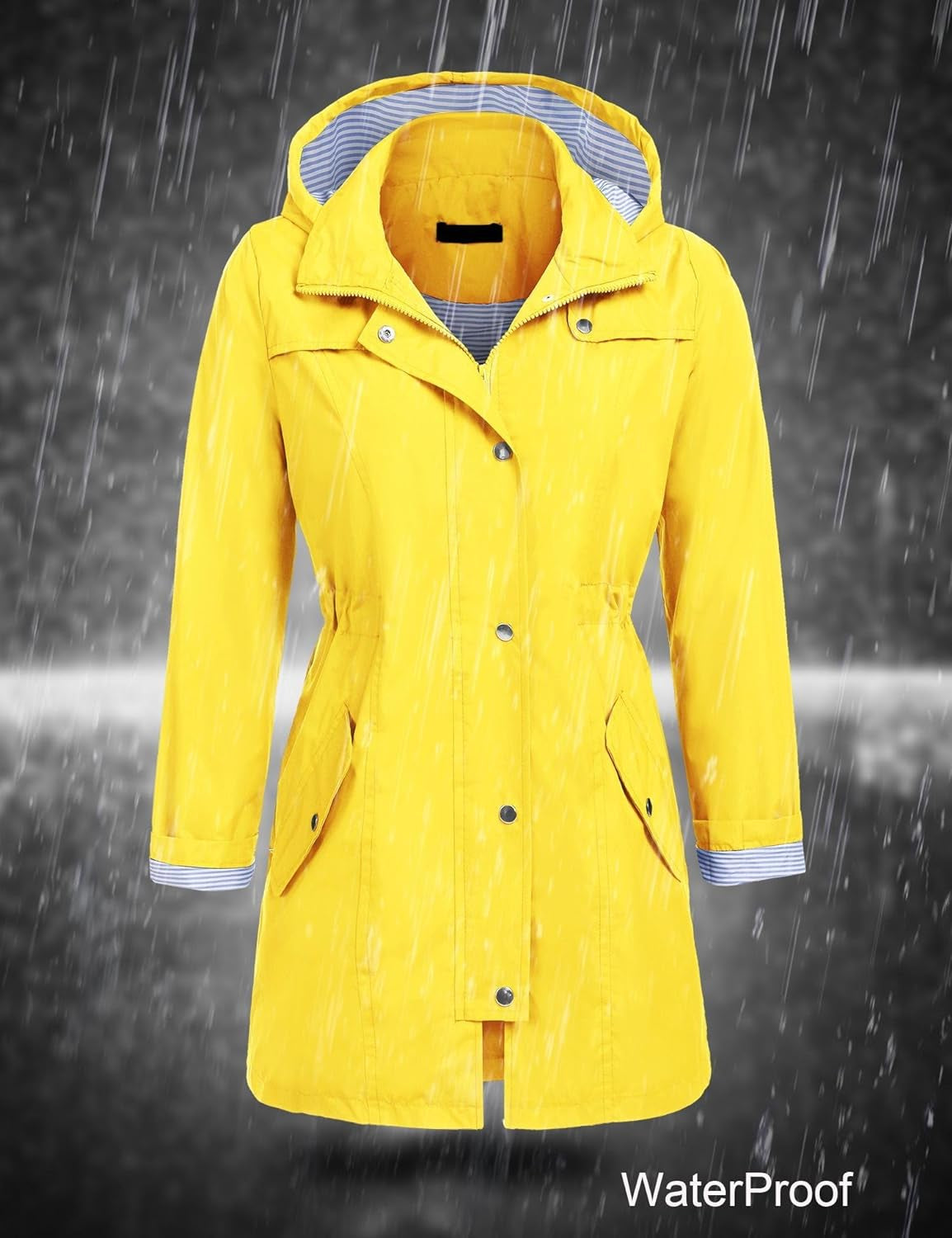 Raincoat Waterproof Lightweight Rain Jacket Active Outdoor Hooded Windbreaker for Women (Yellow, S)