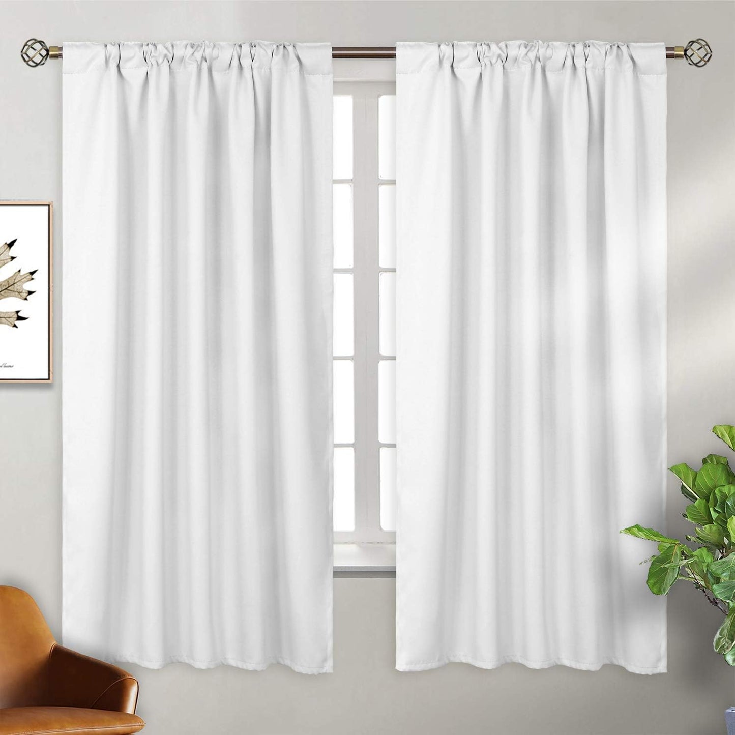 Rod Pocket and Back Tab Blackout Curtains for Bedroom - Thermal Insulated Room Darkening Curtains for Living Room , 2 Window Curtain Panels ( 42 X 63 Inch, Greyish White )