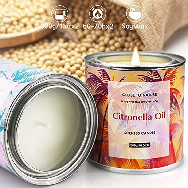 Citronella Candles Outdoor, Soy Wax, 130 Hours Burn Time, 2X 10.5Oz, Scented Candles for Home, Patio, Garden, Camping,Chen