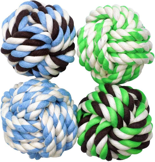 Dog Toys for Medium Breed Dogs Rope Dog Ball Aggressive Chewers Cotton Balls Outdoor and Indoor Play (4-Pack)