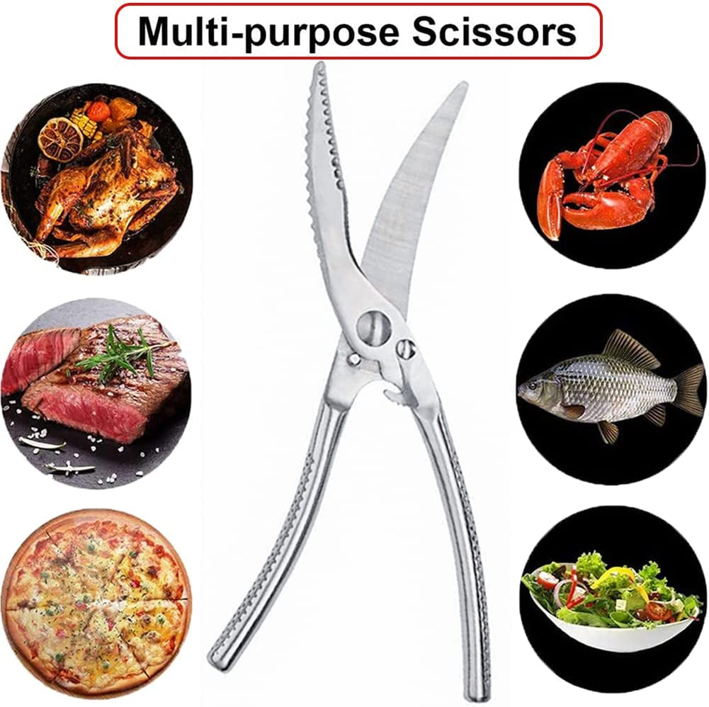 Kitchen Scissors Heavy Duty, Stainless Steel Poultry Shears Multifunctional, Premium Spring Loaded Food Scissors for Cutting Bone, Chicken, Fish, Seafood, Meat, Vegetables and so On.