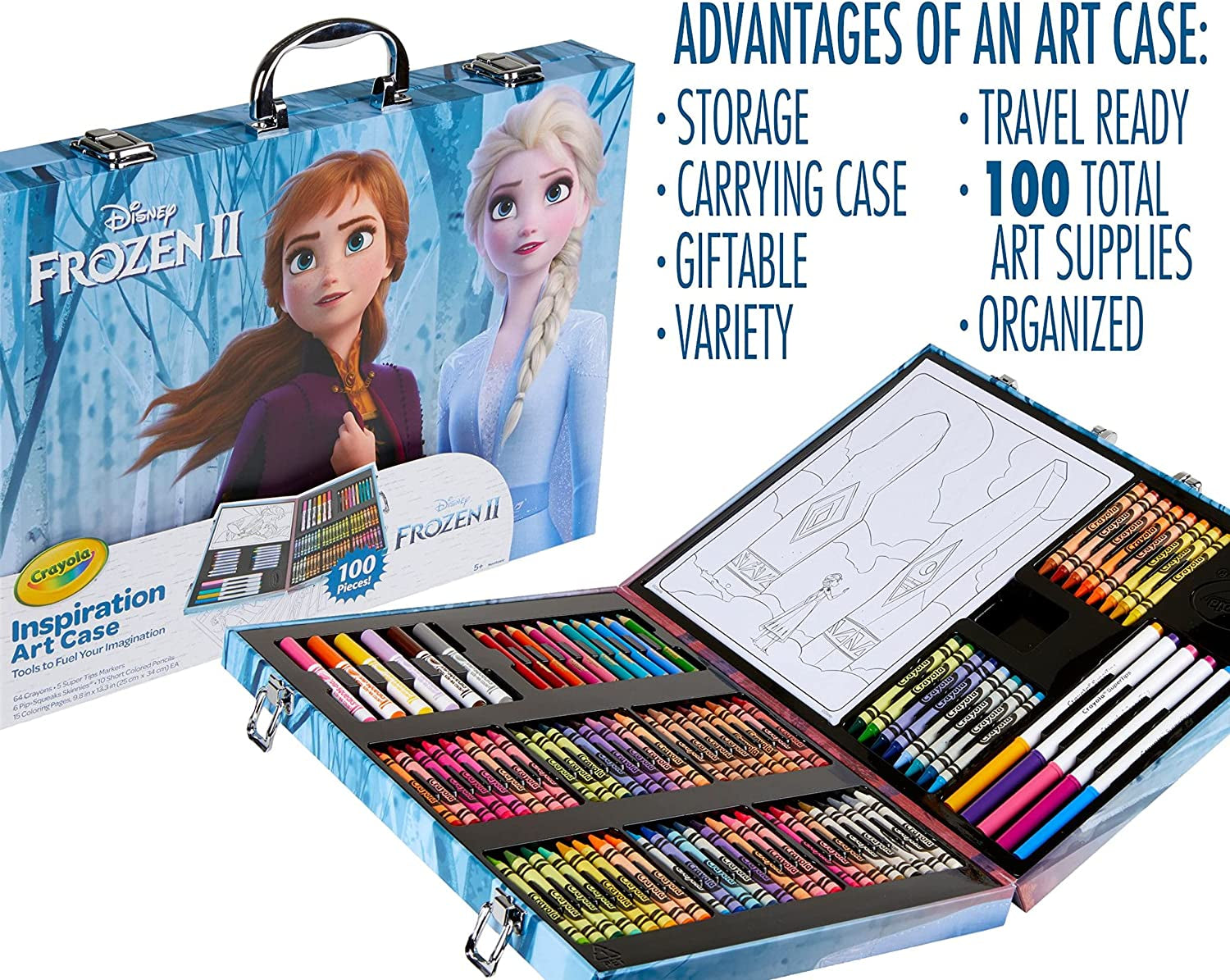 Frozen 2 Inspiration Art Case, 100 Art & Coloring Supplies, Gift for Kids, Ages 5, 6, 7, 8