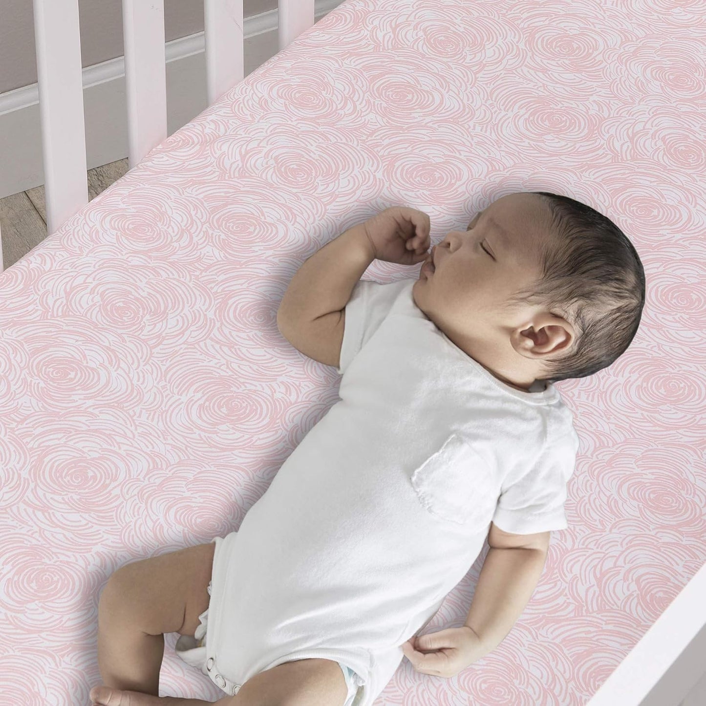 Signature Pink/White Floral Bud Organic Cotton Fitted Crib Sheet