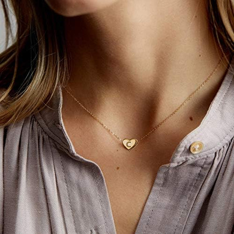 Initial Letter Necklace for Women Gifts Necklaces for Teen Girls 18K Gold Personalized Cute Heart Choker Necklace with Nice Gifts Box