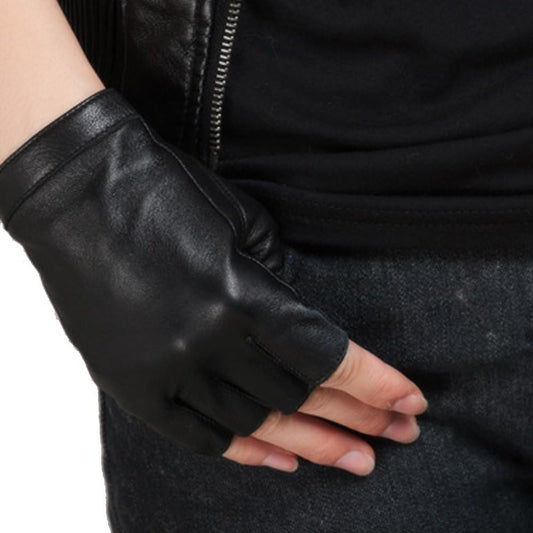 Women Leather Half Finger Fingerless Goves Lambskin Outdoor Driving Motorcycle