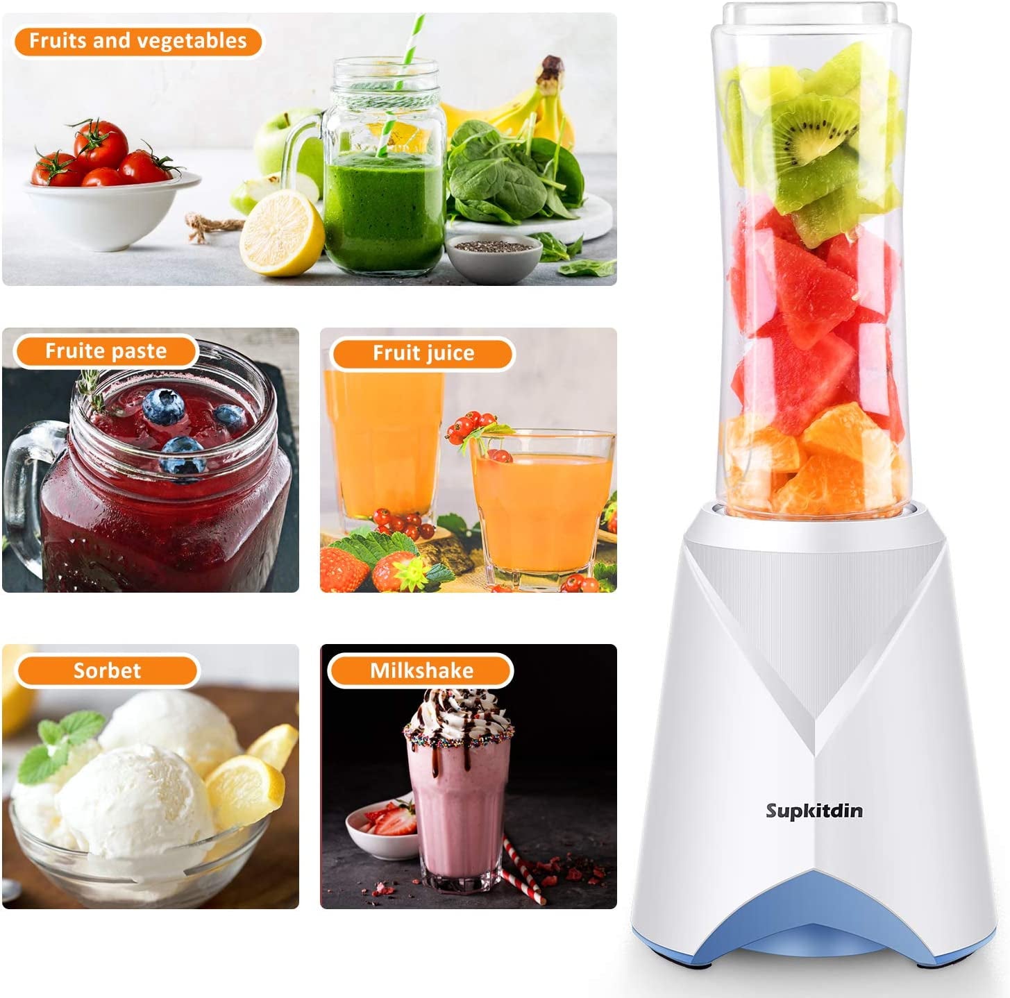 Personal Mini Blender for Shakes and Smoothies,  Single Serve Blender for Fruits and Vegetables with 2 * 20Oz Bpa-Free Travel Sport Bottles