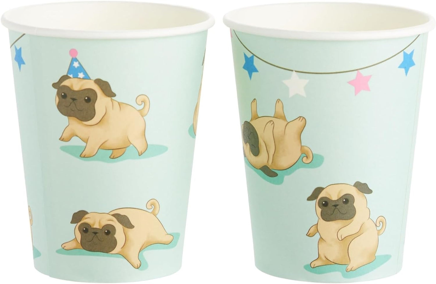 144 Piece Pug Party Supplies, Dog Birthday Decorations with Paper Plates, Napkins, Cups, and Cutlery (Serves 24)