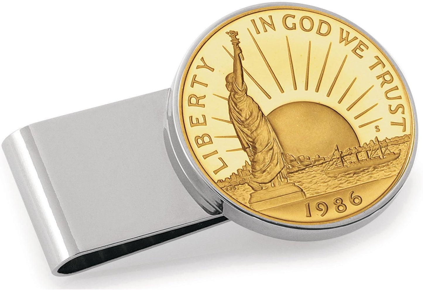 Gold-Layered Statue of Liberty Commemorative Half Dollar Stainless Steel Coin Money Clip