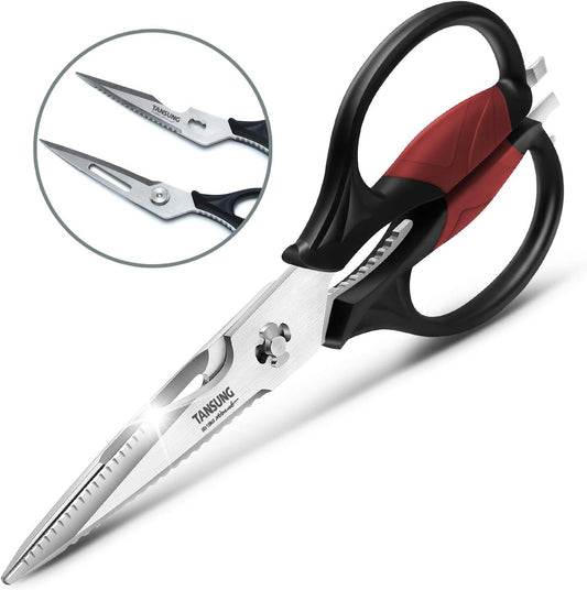 Kitchen Scissors, Come-Apart Kitchen Shears, Anti-Rust Multi-Purpose Shears for Meat, Vegetables, Food, Herbs (Black+Red)