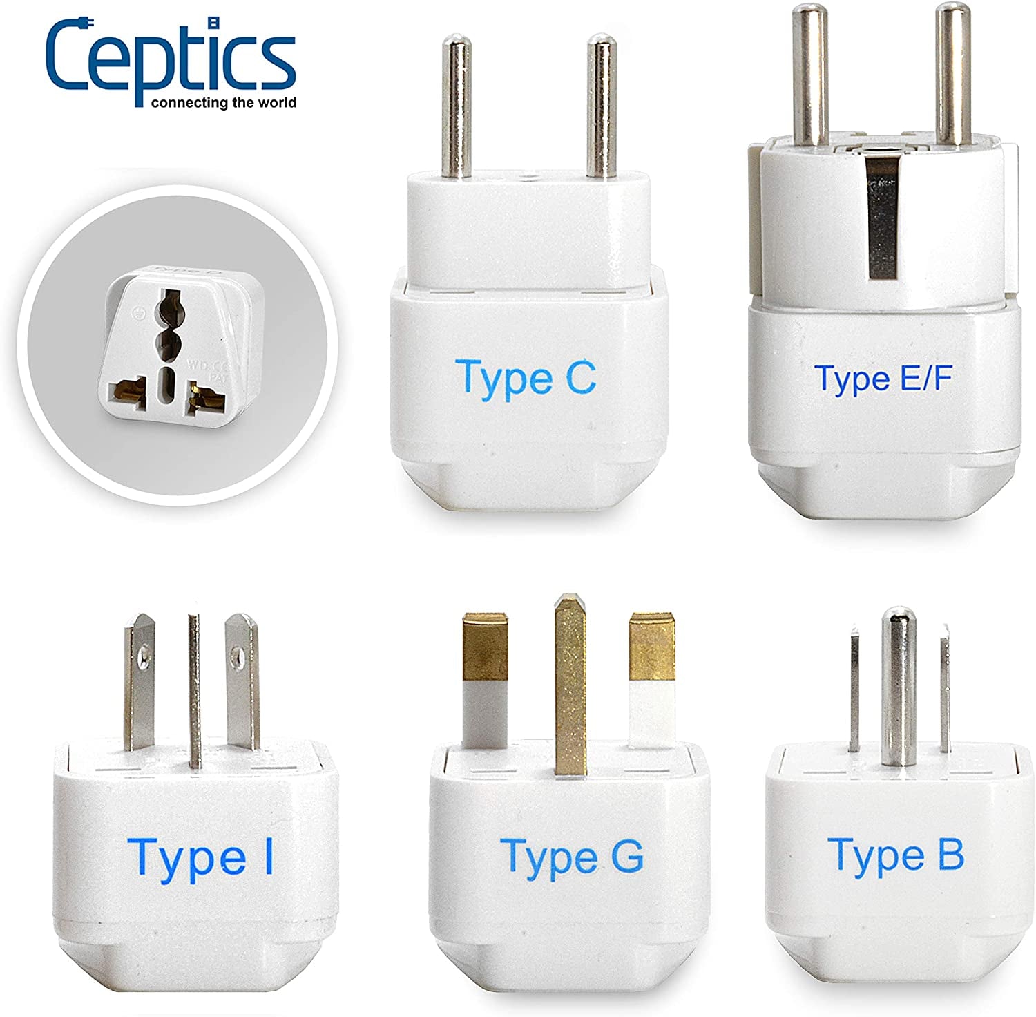 Adapter Plug Set for World Wide International Travel Use - Grounded Safe - Works with Cell Phones, Chargers, Batteries, Camera, and More