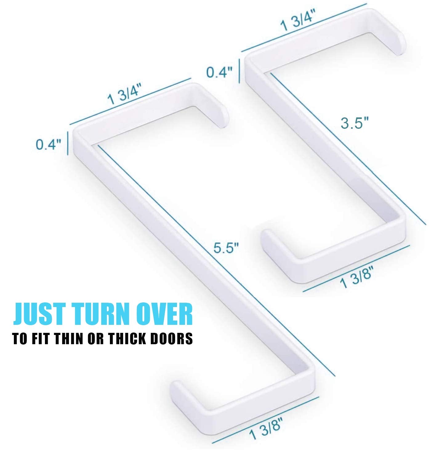 8 Pack over the Door Hooks, Z-Shaped Reinforced Metal Reversible Door Hanger, Fits 1-3/8” and 1-3/4”, Hold up to 35Lbs, for Hanging Clothes, Towels, Coats (White, 2 Lengths)