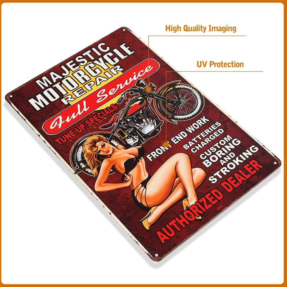 -The Full Service Motorcycle Repair Sign with Pin up Girl Is a Great Garage or Man Cave Sign