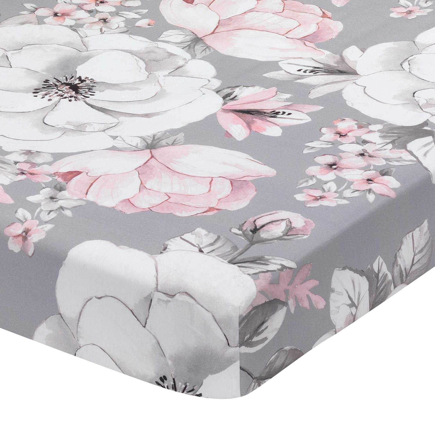 Signature Botanical Baby Watercolor Floral Cotton Crib Sheet - Gray