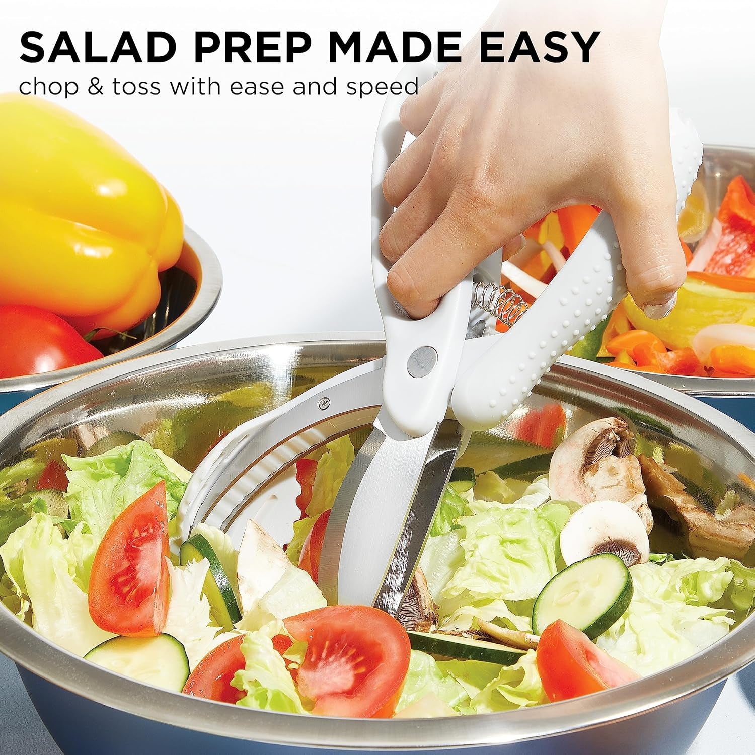 Salad Chopper Scissors: Effortlessly Slice, Chop, and Toss Your Salad with Precision - Ergonomic Design for Easy Handling - Stainless Steel Blades for Efficient Cutting - (Grey)