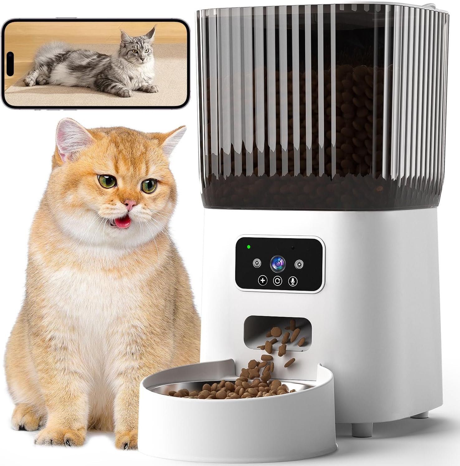 "Smart Automatic Cat Feeder with HD Camera & Night Vision - 6L Timed Food Dispenser, 2-Way Audio & App Control for Cats and Dogs!"