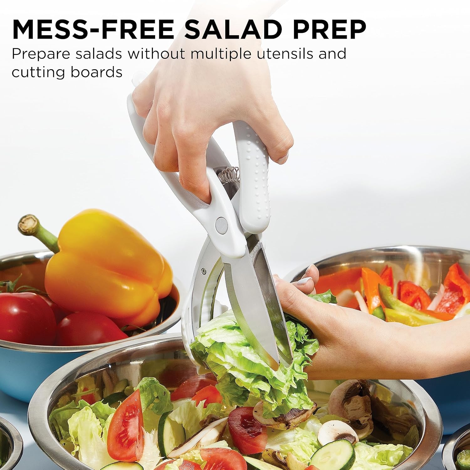 Salad Chopper Scissors: Effortlessly Slice, Chop, and Toss Your Salad with Precision - Ergonomic Design for Easy Handling - Stainless Steel Blades for Efficient Cutting - (Grey)