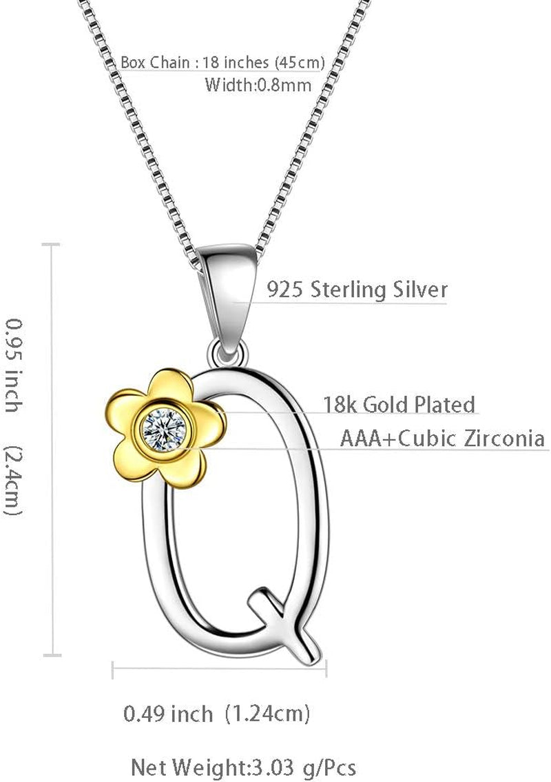 Initial Letter Q 925 Sterling Silver Daisy Flower Necklace 18K Gold Plated Charm Alphabet Pendant Two-Tone Gold Plated Jewelry DP0141Q