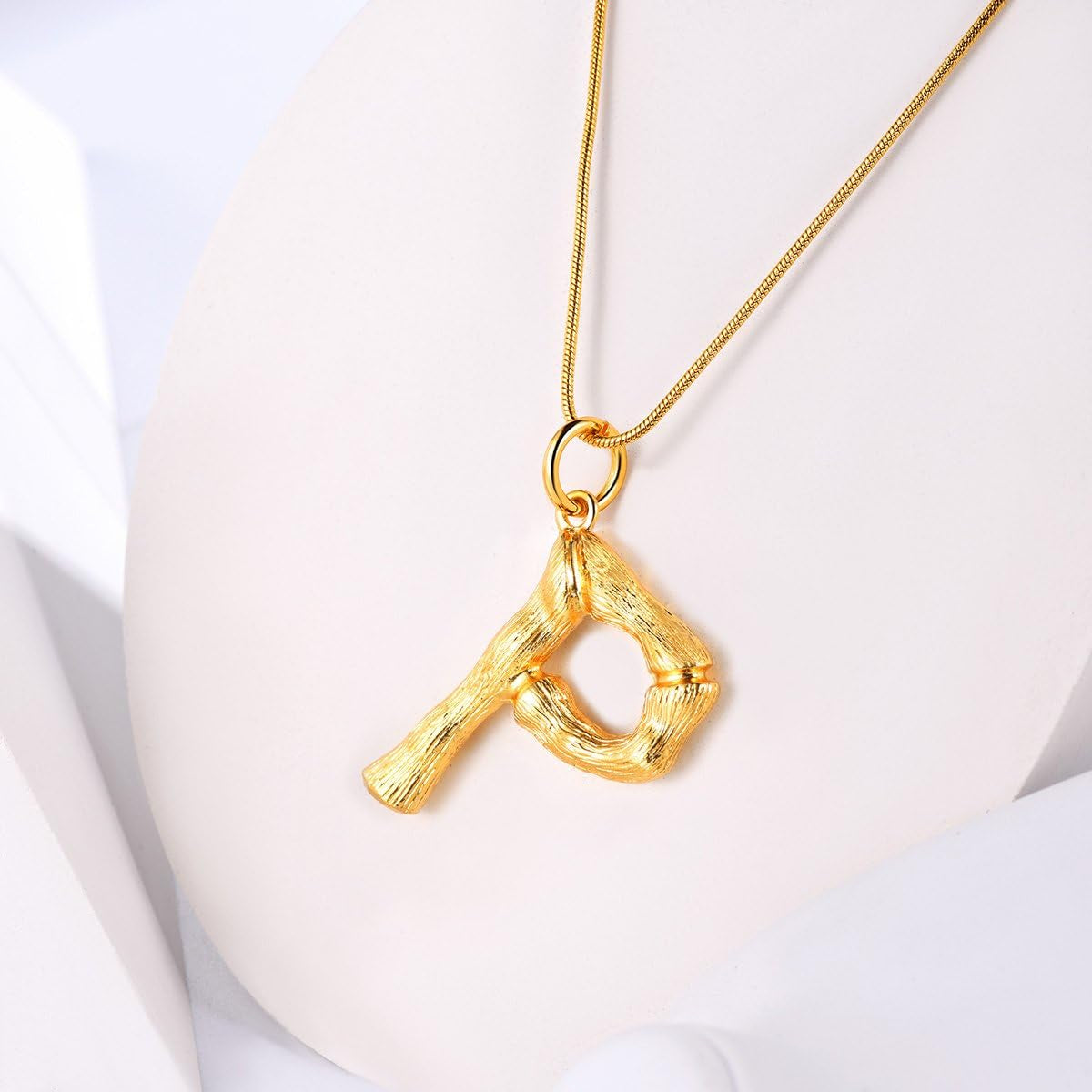 Statement Bamboo Necklace, 18K Gold Plated Initial Name Pendant Necklace for Women - Big Bamboo Letter Charm Necklace(With Gift Box)