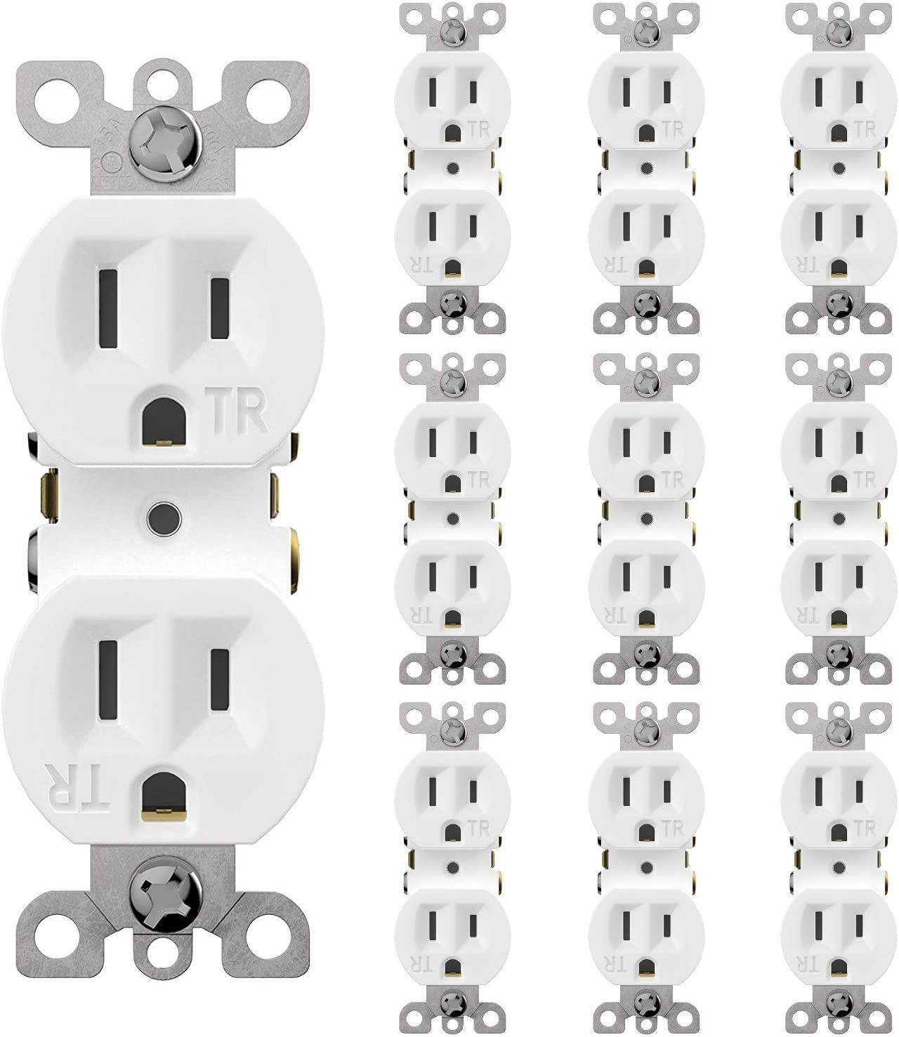 15A Tamper Resistant Duplex Receptacle, 125V, 3-Wire Safety First Multi Plug Outlet, 15 AMP Child Safe Residential Grade L/DLC Premium Listed (201001-White)