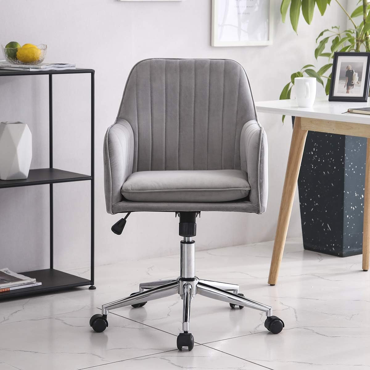 Home Office Chair, Velvet Desk Task Chair Furniture Adjustable Swivel Computer Desk Chair Soft Comfortable Executive Chair for Home Office, Bedroom, Living Room, Grey