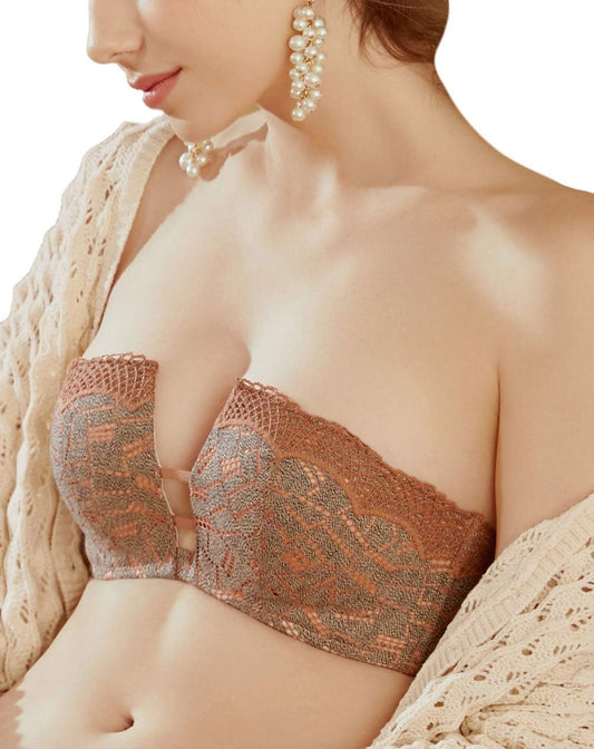 Push up Bras for Women Convertible Bra Straps for B Cups Deep V Square Cut Out Golden Wheat