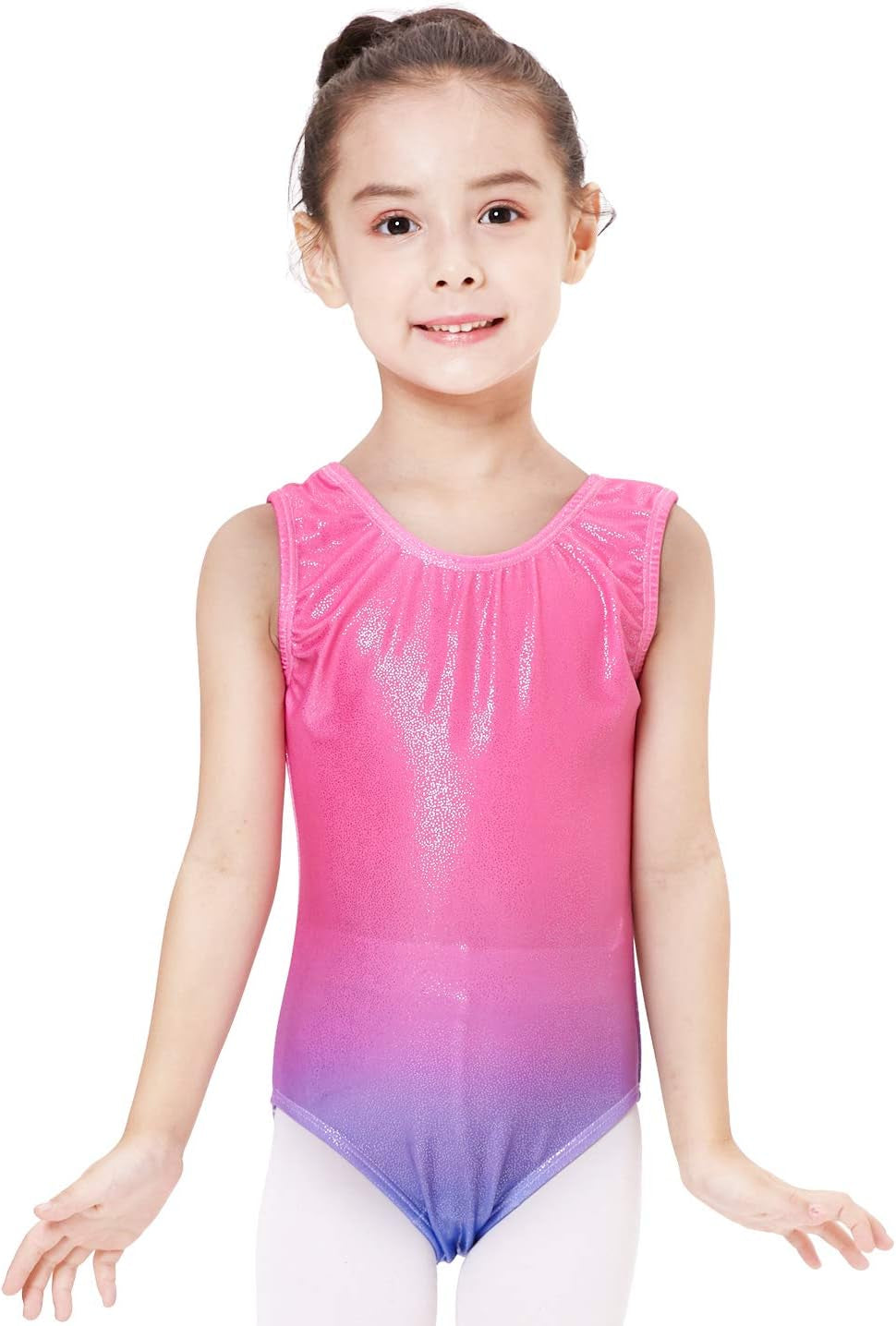 Girls Gymnastics Leotard Sparkly Kids One-Piece Wave Encrusted Diamante Colorful Purple Athletic Unitard 2-11 Years