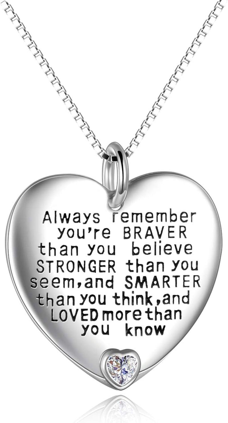 Sterling Silver Always Remember You Are Braver than You Believe Jewelry Pendant Necklace Inspirational Gifts