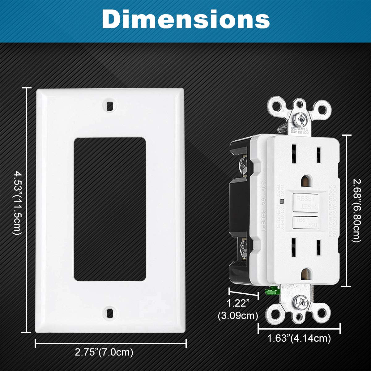 (6 Pack) 15 Amp Slim GFCI Receptacle Outlet, Self Test GFI with LED Indicator, UL Listed