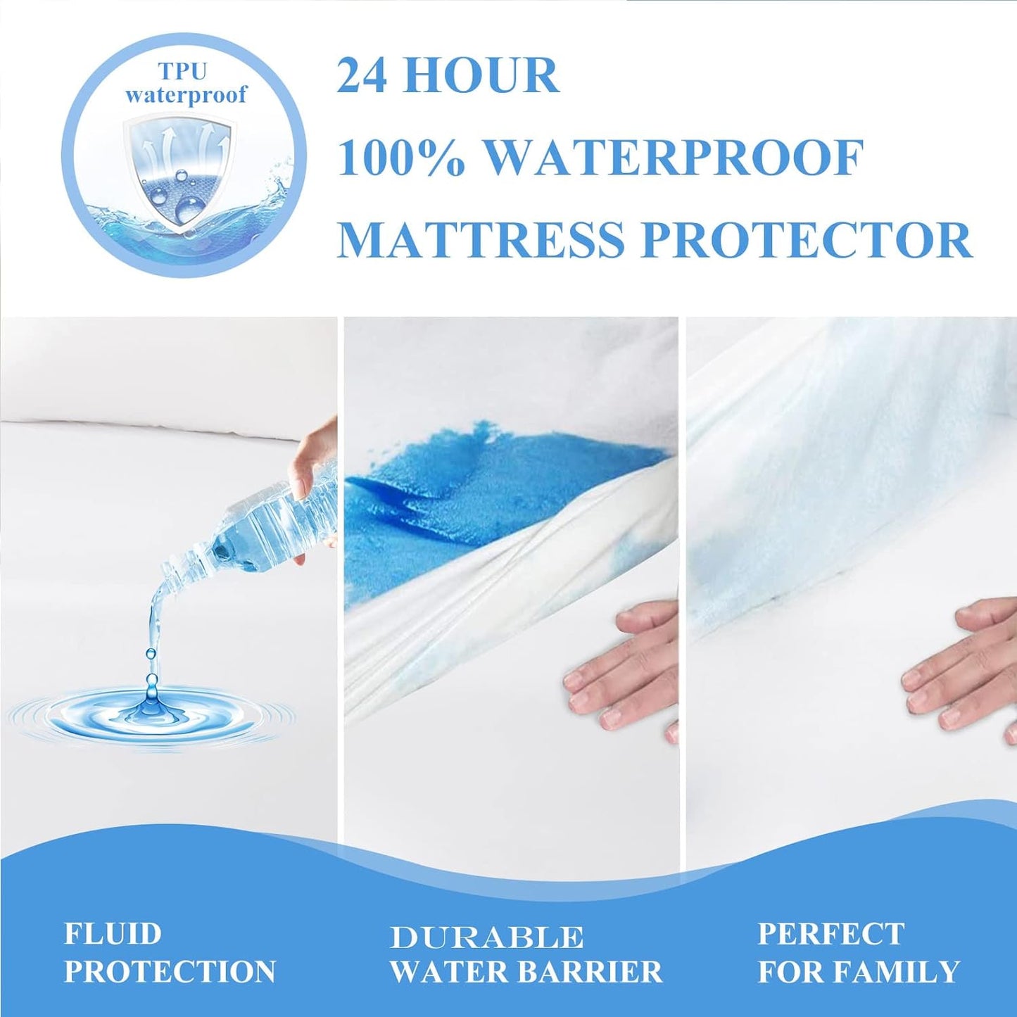 Queen Premium Waterproof Mattress Protector, Soft Breathable Mattress Pad Cover, Noiseless Waterproof Bed Cover - Stretch to 21" Fitted Deep Pocket Mattress Protection Cover