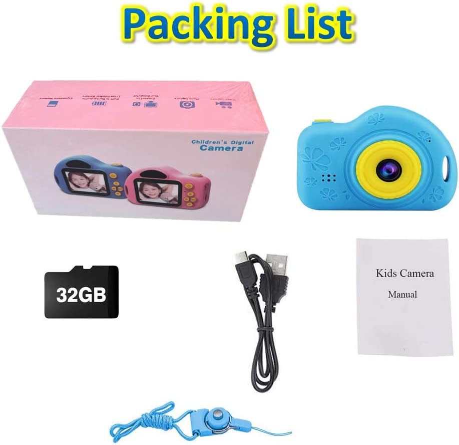 Kids Camera,Digital Video Camera for 3-10 Years Old Girls Boys,32Gb SD Card Rechargeable Battery Compact Cameras for Children Birthday (Blue)