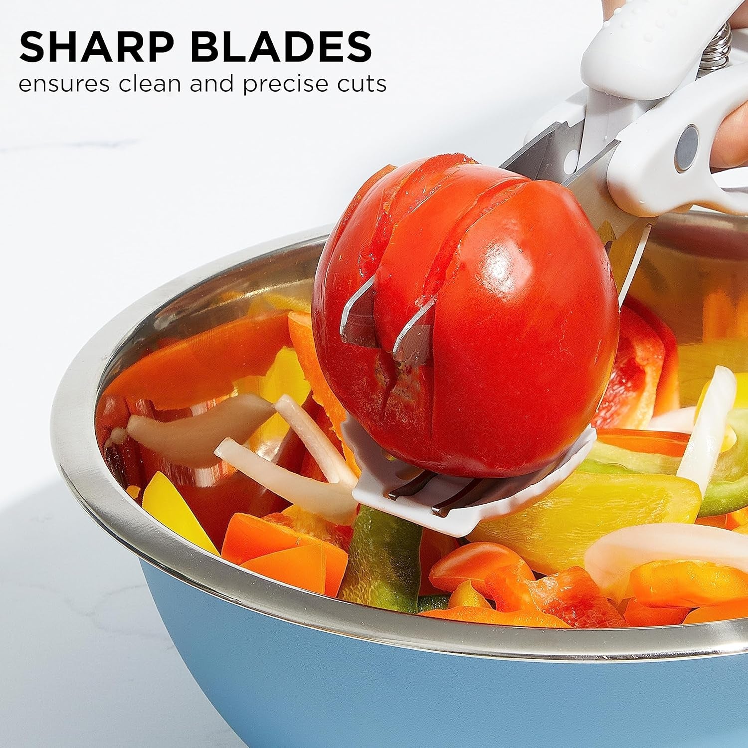 Salad Chopper Scissors: Effortlessly Slice, Chop, and Toss Your Salad with Precision - Ergonomic Design for Easy Handling - Stainless Steel Blades for Efficient Cutting - (Grey)