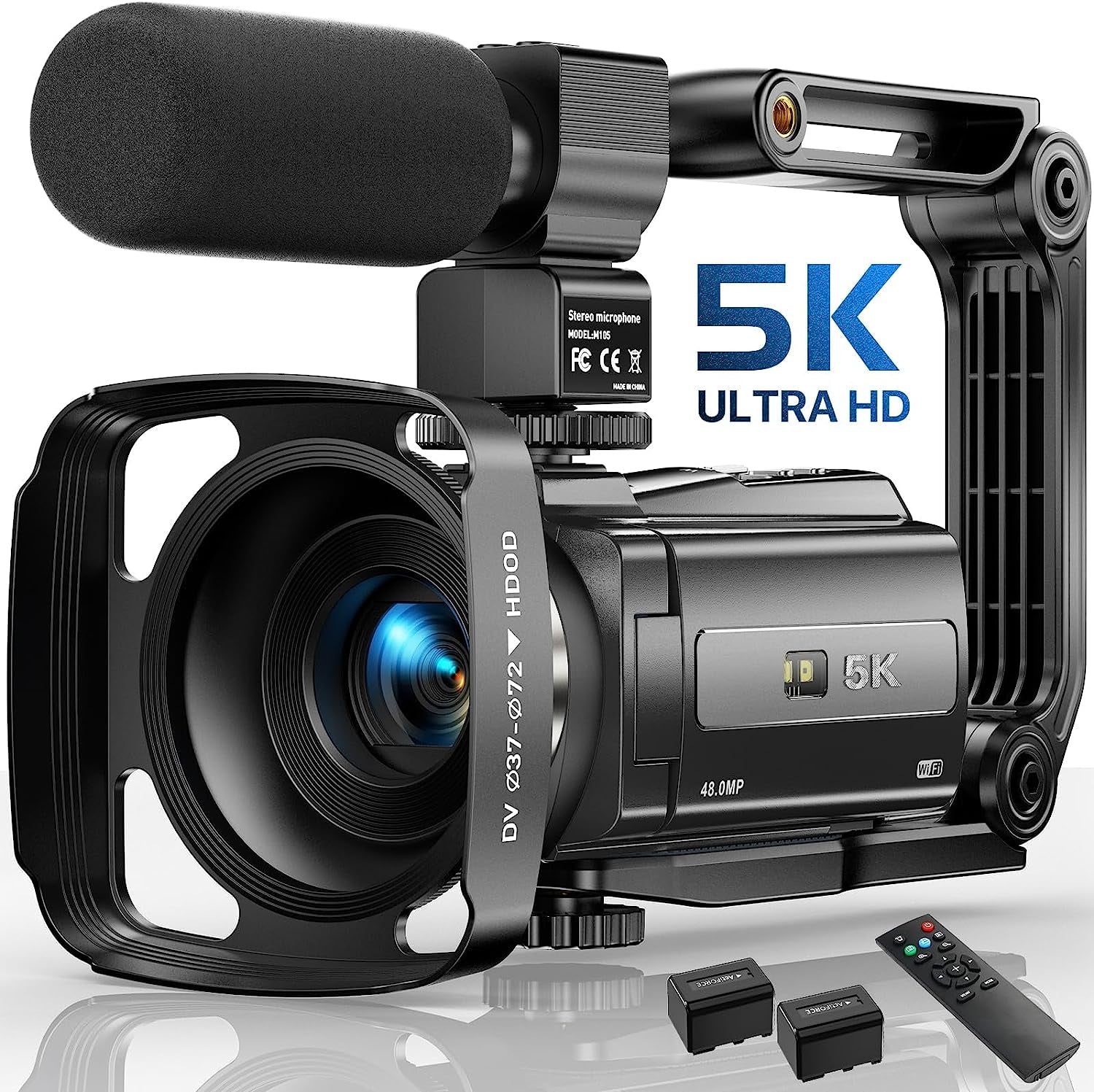 "Ultimate 5K Video Camera Camcorder - 48MP UHD, Wifi & IR Night Vision, Perfect for YouTube Vlogging with 16X Zoom, Touch Screen, External Microphone, Stabilizer, Remote & 2 Batteries!"