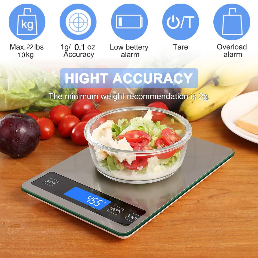 Food Scale, 33Lbs Digital Food Kitchen Scale Weight Grams and Oz for Cooking Baking, Meal Prep and Weight Loss, 7 Units LCD Display Tare Function, 1G/0.1Oz Precise Graduation, Easy Clean