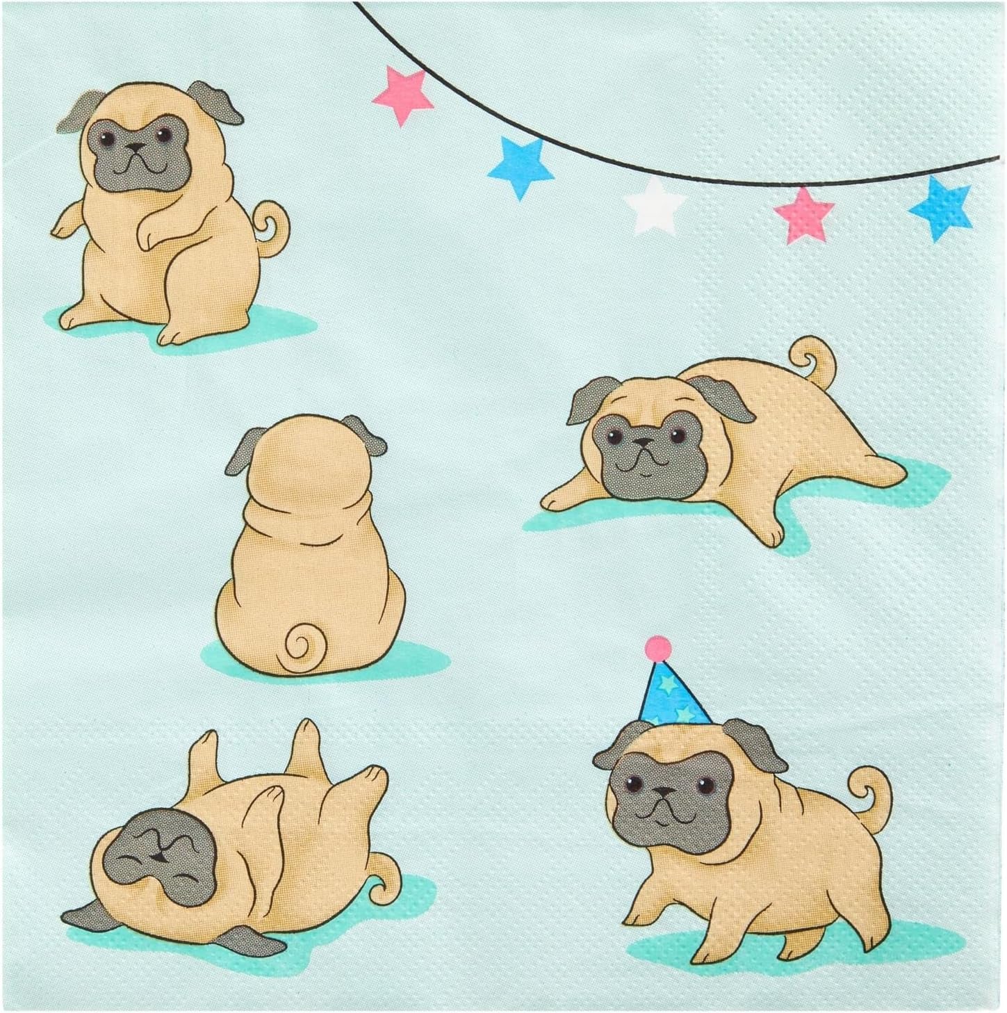 144 Piece Pug Party Supplies, Dog Birthday Decorations with Paper Plates, Napkins, Cups, and Cutlery (Serves 24)